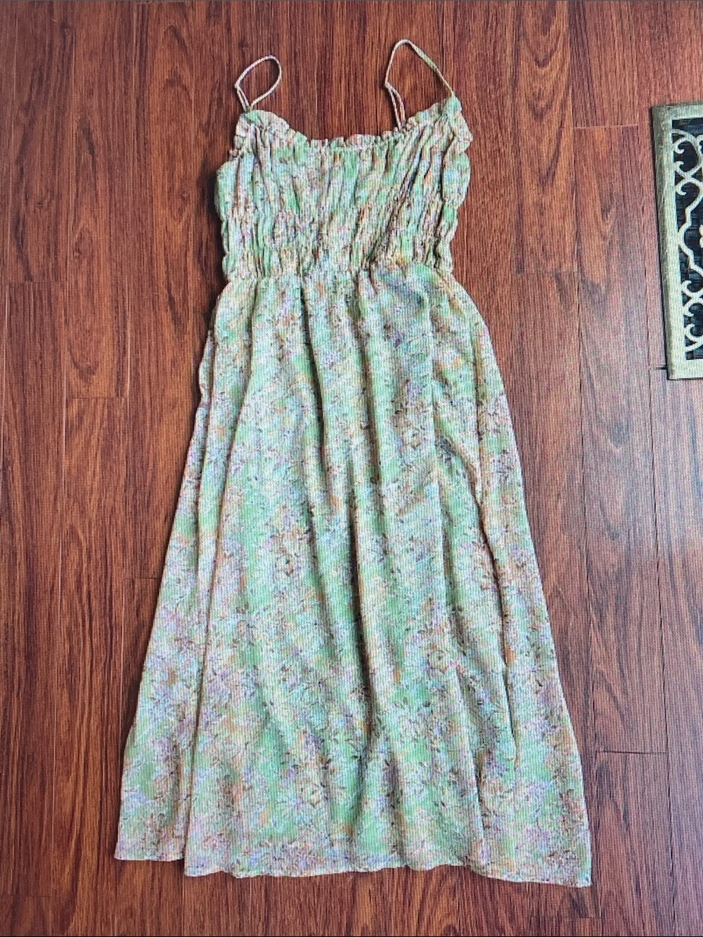 Lush Pastel Green Floral Maxi Dress with Smocked Bodice
